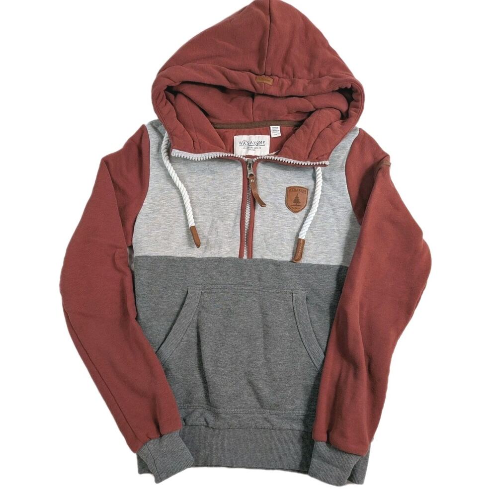 Wanakome Kaya Hoodie Women's Medium Rustic Red Sweatshirt 1/2 Zip White Rope